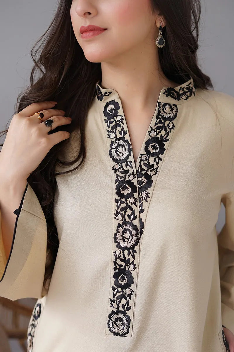 AISLING - 3PC Dhanak  Embroidered Shirt with Plain Wool Dupatta and Trouser - BFB0870