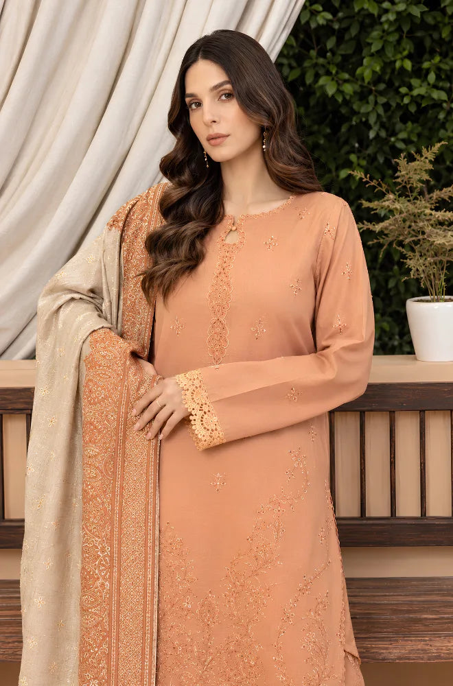 Binilyas - 3PC Dhanak Embroidered Shirt With Pashmina Printed Dupatta and Trouser - BFB01072