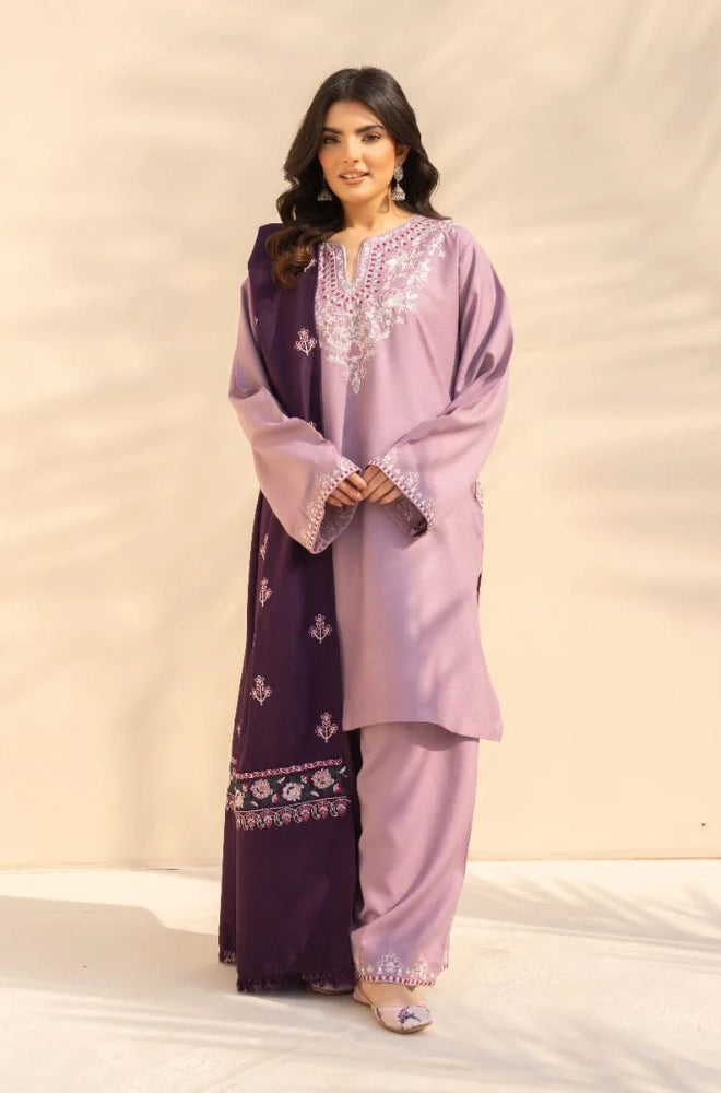 3PC Dhanak Embroidered Shirt With Wool Embroidered Dupatta and Trouser - BFB01049