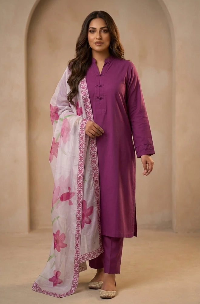 Elegant 3PC Lawn Suit - Bluefery