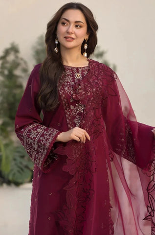 ALLYS - 3PC Lawn Embroidered Shirt with Chiffon Embroidered Dupatta and Trouser - BFU01130