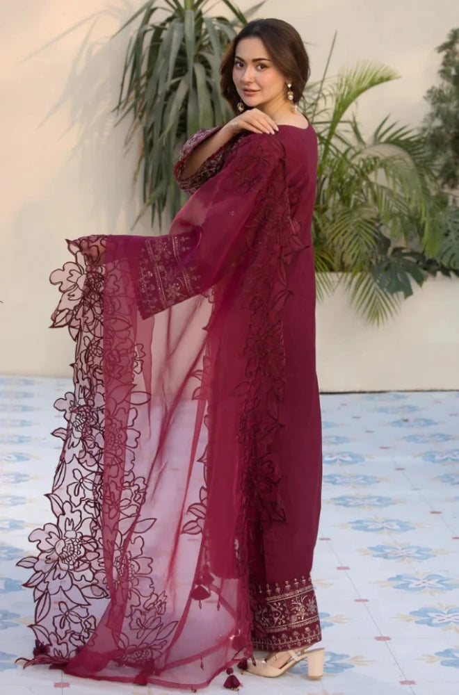 ALLYS - 3PC Lawn Embroidered Shirt with Chiffon Embroidered Dupatta and Trouser - BFU01130