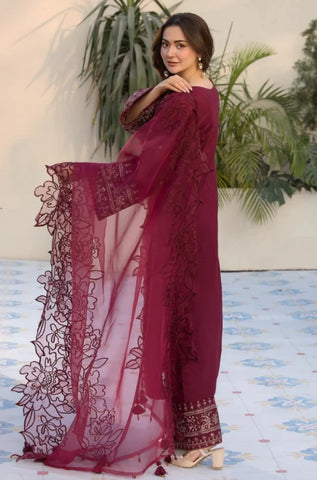 ALLYS - 3PC Lawn Embroidered Shirt with Chiffon Embroidered Dupatta and Trouser - BFU01130