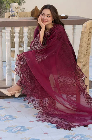 ALLYS - 3PC Lawn Embroidered Shirt with Chiffon Embroidered Dupatta and Trouser - BFU01130