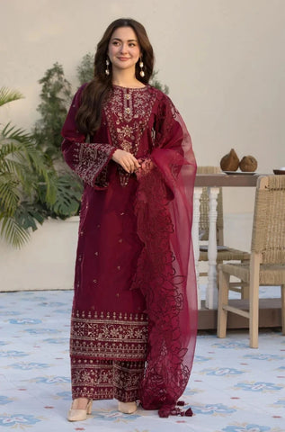 ALLYS - 3PC Lawn Embroidered Shirt with Chiffon Embroidered Dupatta and Trouser - BFU01130