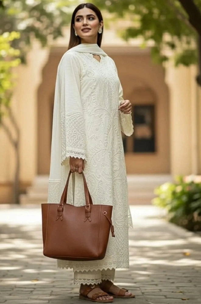 SHANZAY - 3PC Lawn Embroidered Shirt with Chiffon Embroidered Dupatta and Trouser - BFB0653