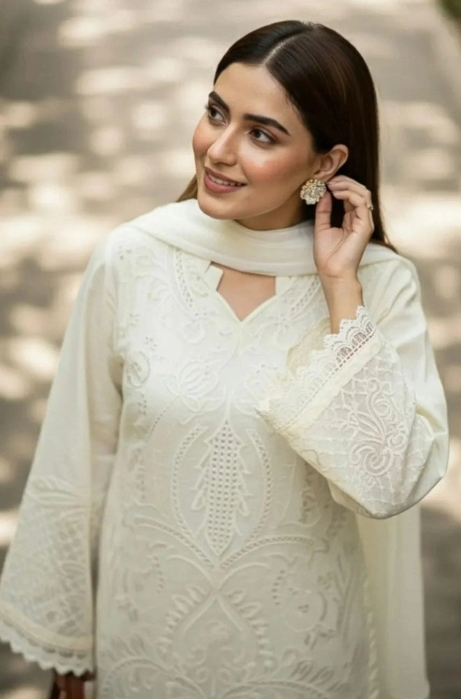 SHANZAY - 3PC Lawn Embroidered Shirt with Chiffon Embroidered Dupatta and Trouser - BFB0653