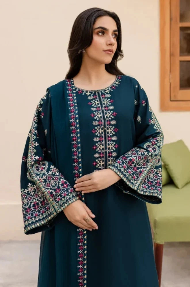 Sapphire - 3PC Dhanak Embroidered Shirt With Dhanak Embroidered Dupatta and Trouser - BFB0896