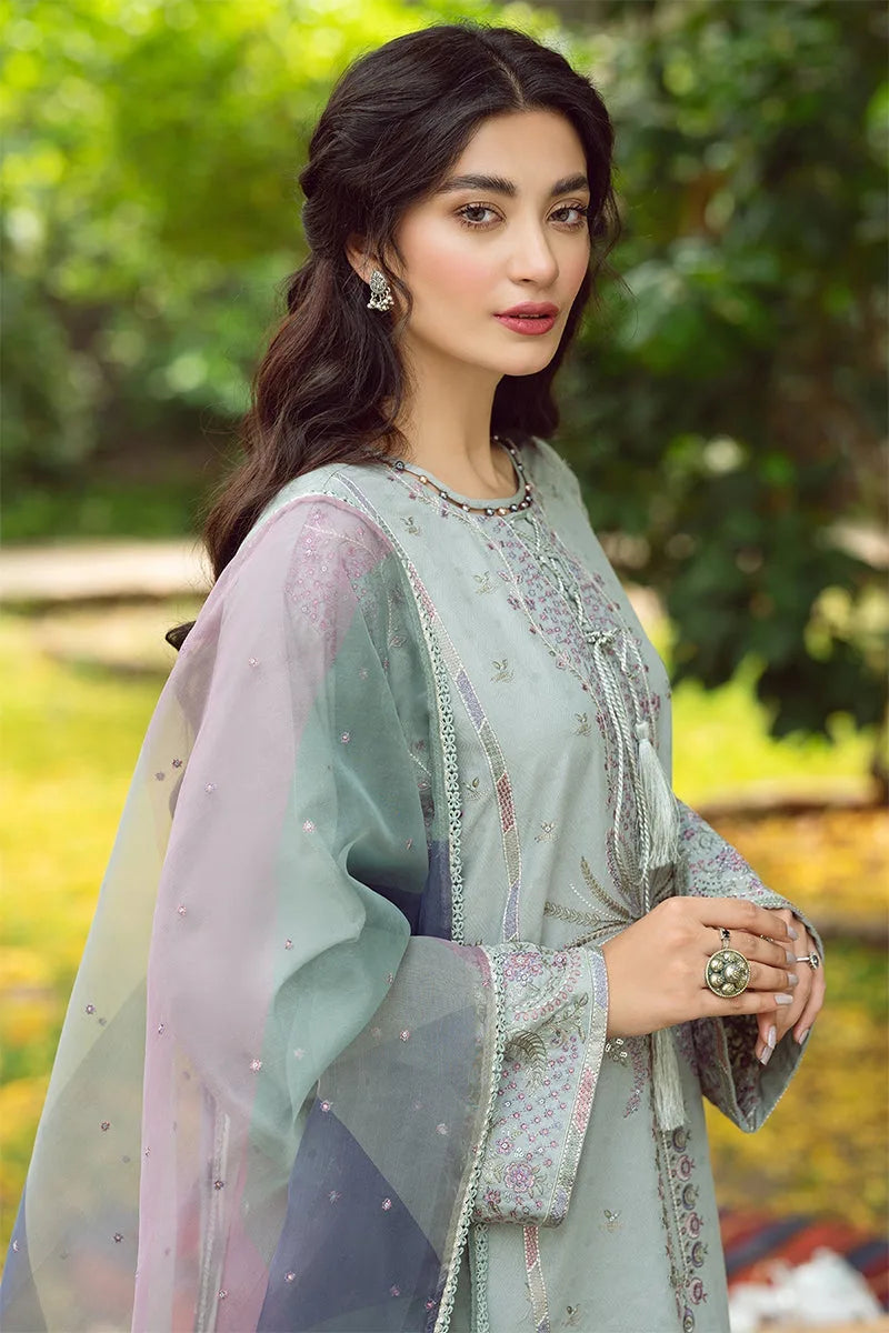 Jazmin - 3PC Dhanak  Embroidered Shirt with Organza Printed Dupatta and Trouser - BFB0884