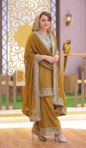 ANEELAS - 3PC Lawn Embroidered Shirt With Chiffon Embroidered Dupatta and Trouser - BFB0830