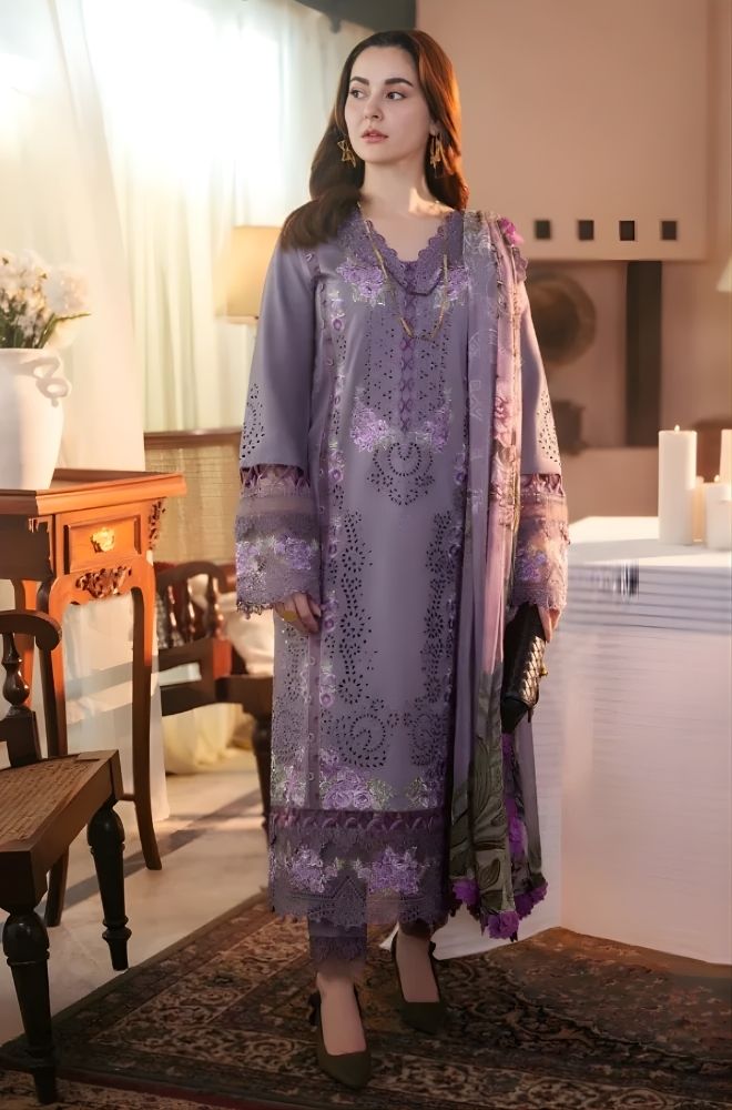 Stitched 3PC Dhanak Embroidered Shirt with Wool Printed Dupatta and Trouser – RTW002