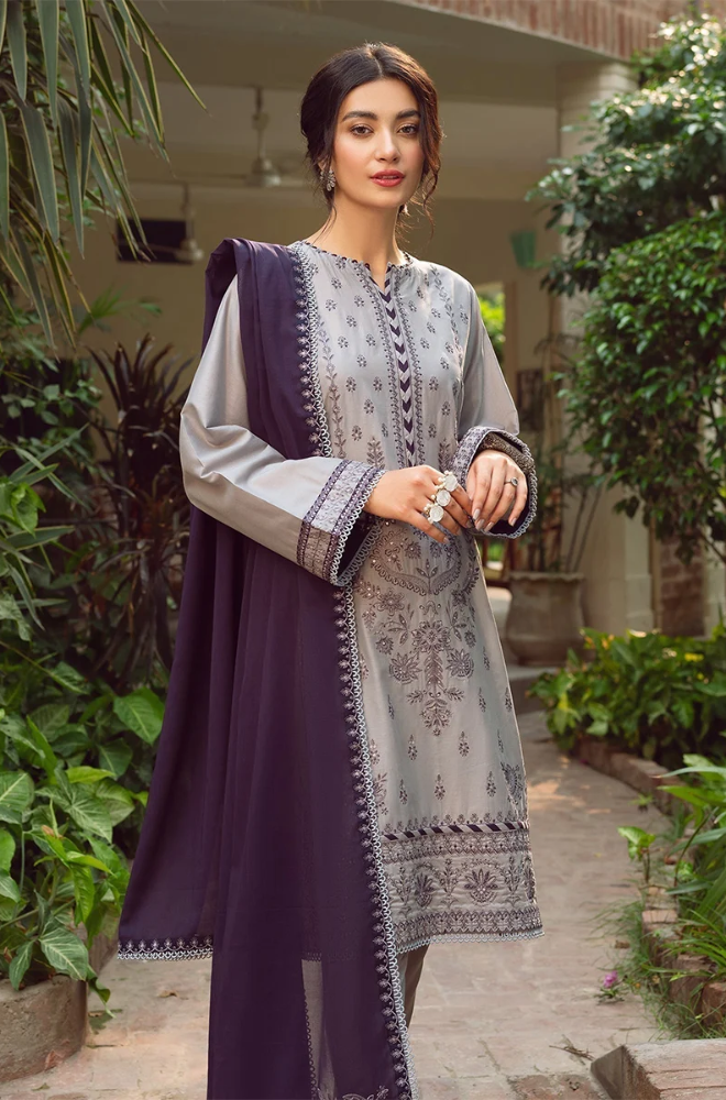 Jazmin - 3PC Dhanak Embroidered Shirt With Embroidered Chiffon Dupatta and Trouser - BFB0934