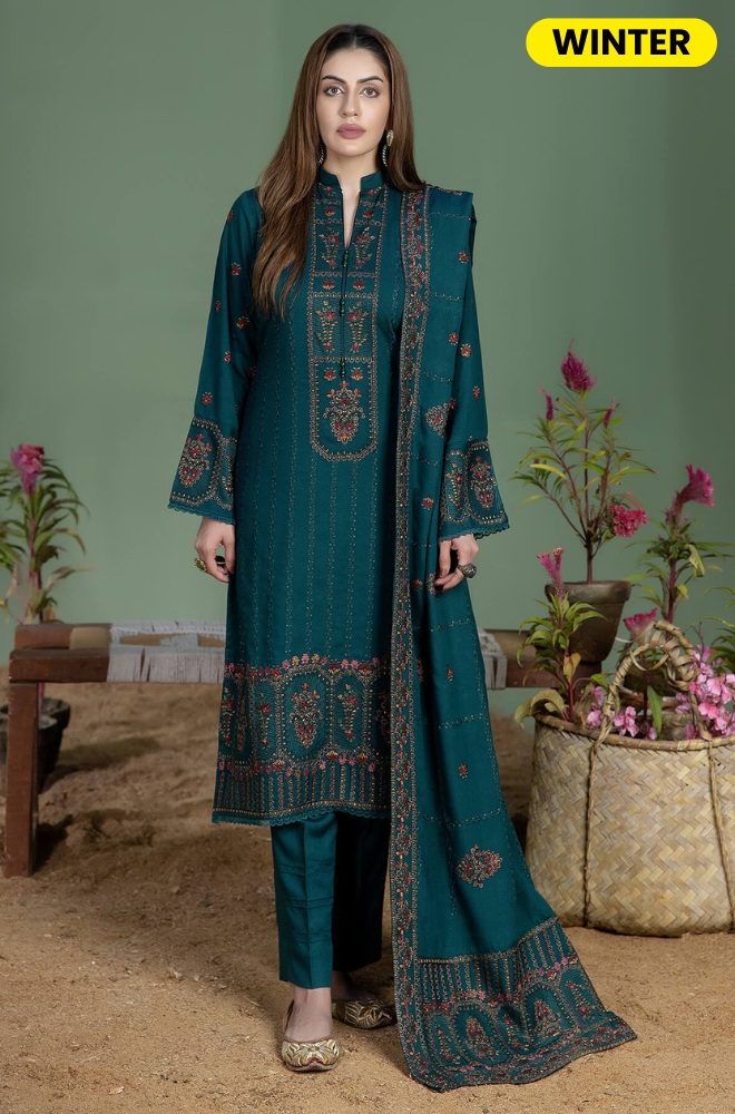 Mohagni - Winter 3PC Dhanak Embroidered Suit - BFU0073