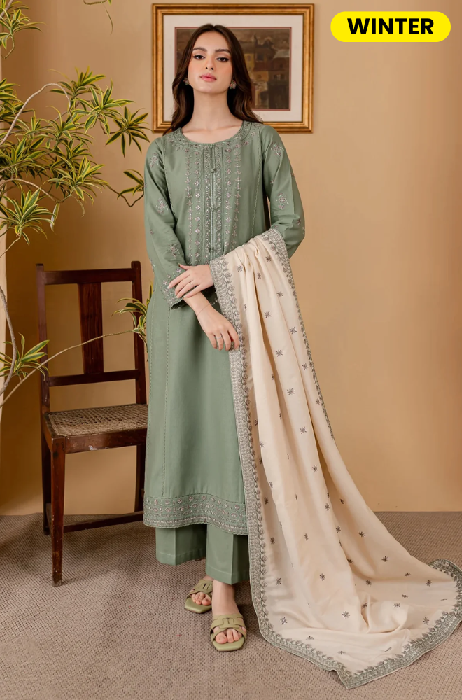 Sapphire - Winter 3PC Dhanak Embroidered Suit - BFH0005
