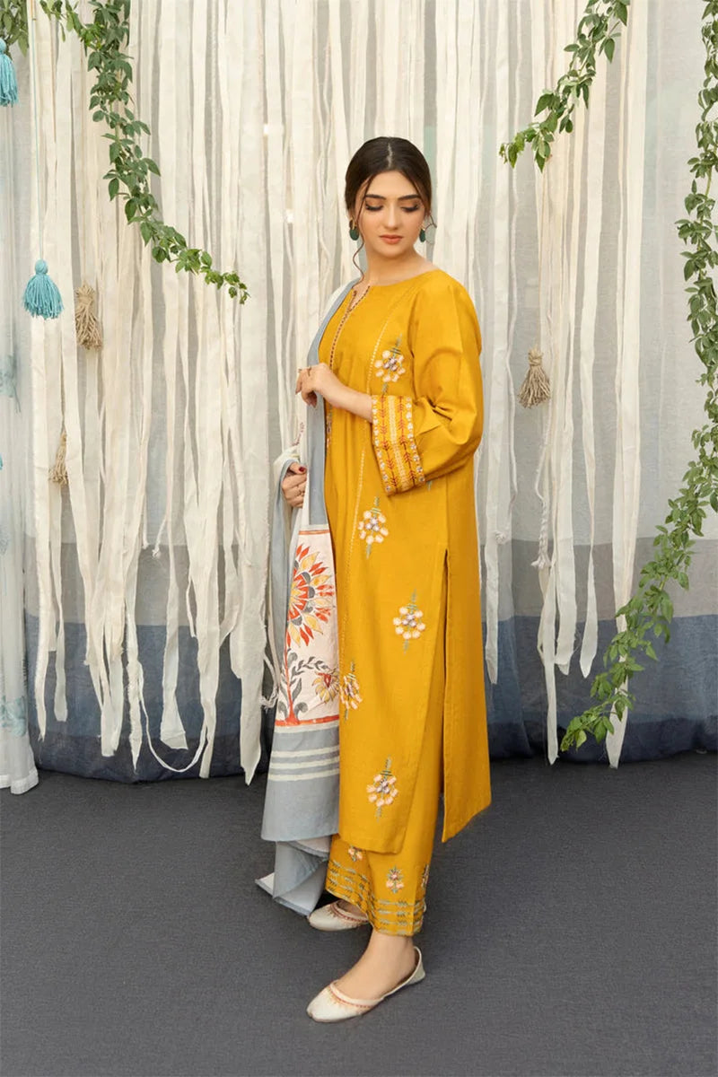 Urge - 3PC Dhanak  Embroidered Shirt with Twill Printed Dupatta and Trouser - BFB0866