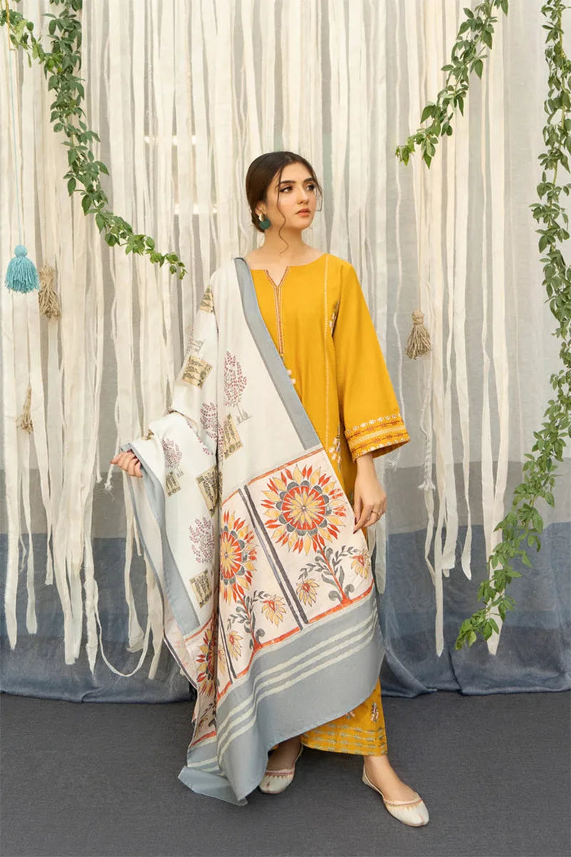 Urge - 3PC Dhanak  Embroidered Shirt with Twill Printed Dupatta and Trouser - BFB0866