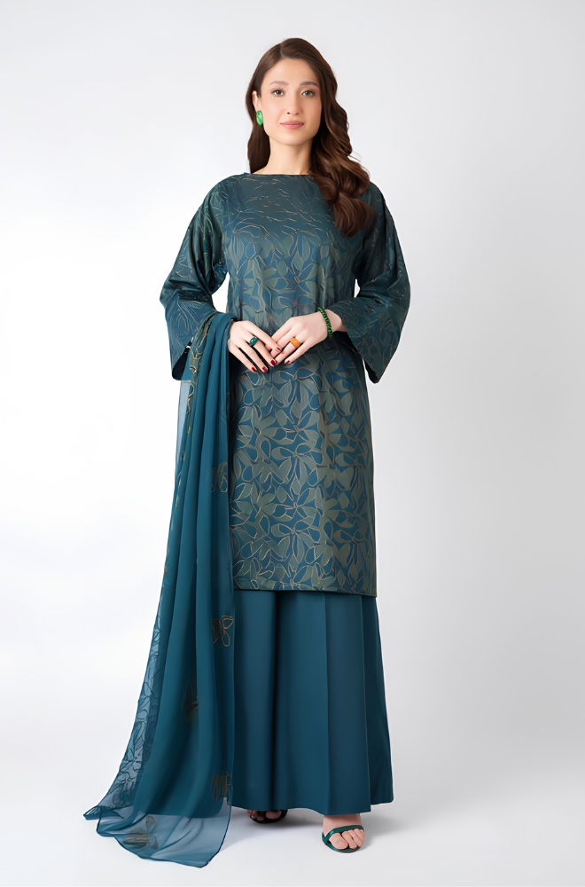 Bareeze - 3PC Dhanak Embroidered Shirt With Chiffon Embroidered Dupatta and Trouser - BFB01080