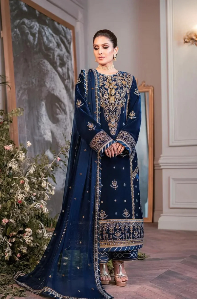 Asim Jofa - 3PC Velvet Embroidered Shirt With Organza Dupatta and Trouser - BFB0519