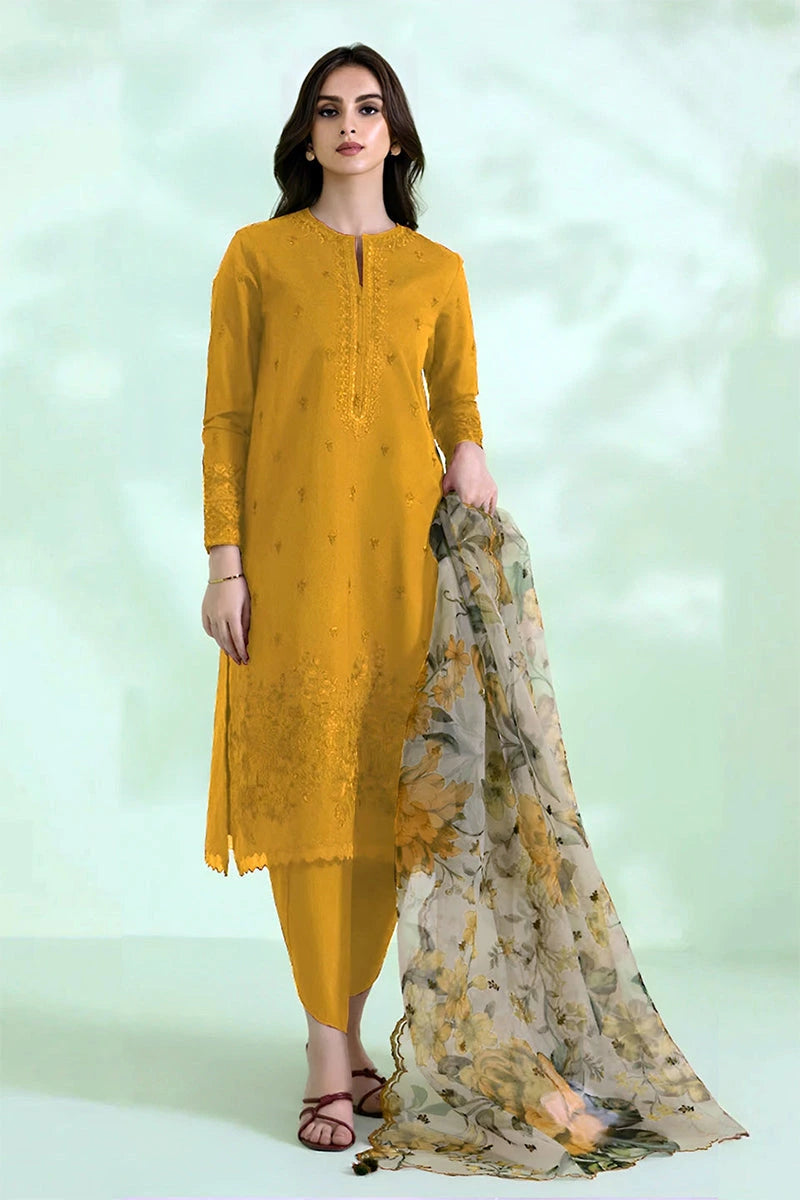 Sapphire - 3PC Dhanak  Embroidered Shirt with Organza Printed Dupatta and Trouser - BFB0888