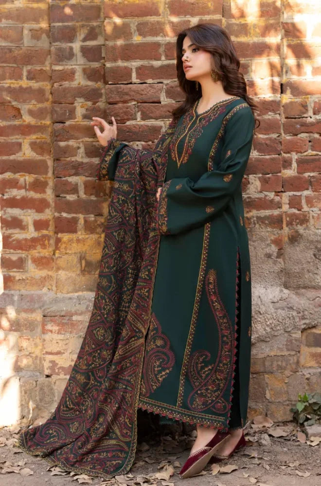 Hum Dum - 3PC Dhanak Embroidered Shirt With Printed Dupatta and Trouser - BFB01194