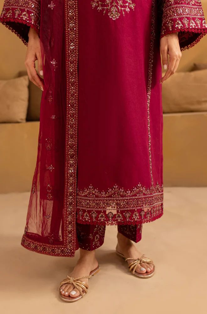 Stitched 3Pcs Embroidered Lawn Suit – RTW044 - | BlueFery
