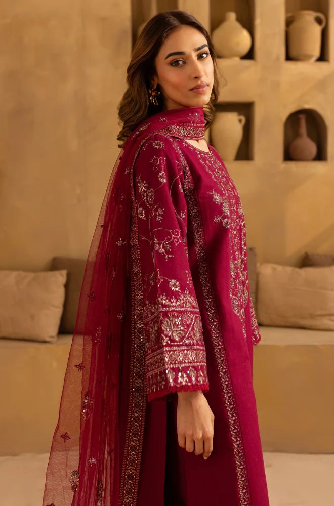 Stitched 3Pcs Embroidered Lawn Suit – RTW044 - | BlueFery