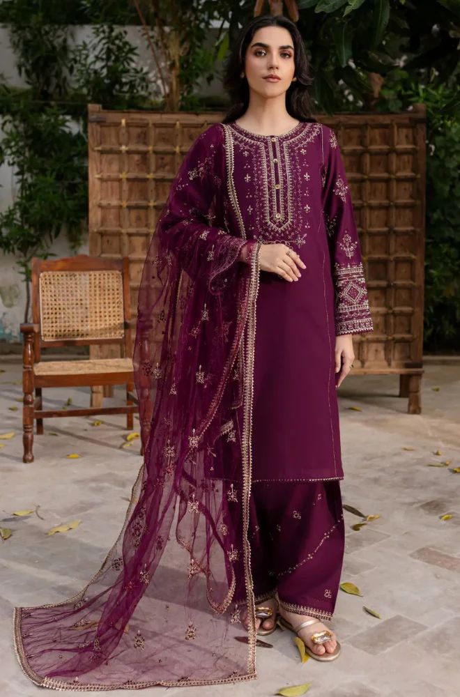 Stitched 3Pcs Embroidered Lawn Suit – RTW046 - | BlueFery