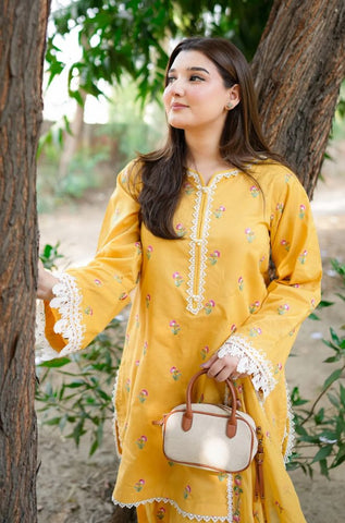 Stitched 3Pcs Embroidered Lawn Suit – RTW057 - Stitched | BlueFery