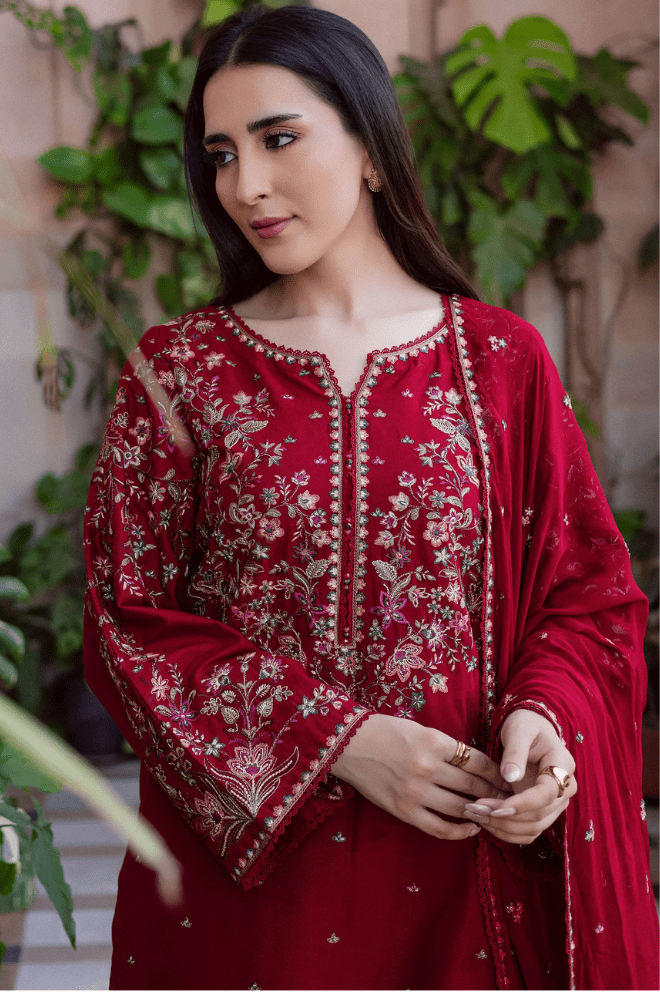 Stitched 3Pcs Embroidered Lawn Suit - RTW059 - Stitched | BlueFery