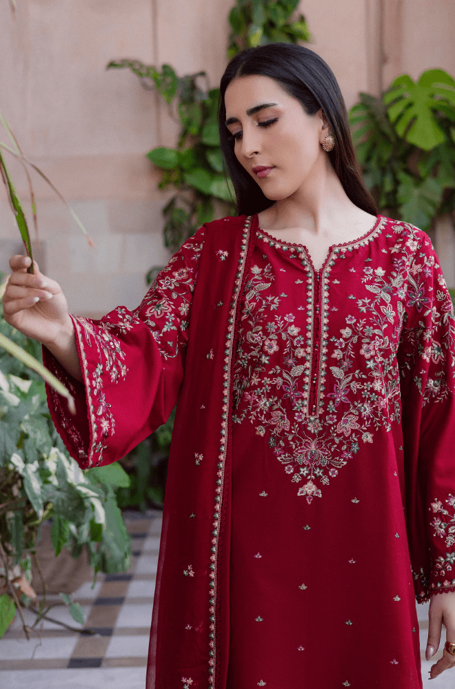 Stitched 3Pcs Embroidered Lawn Suit - RTW059 - Stitched | BlueFery