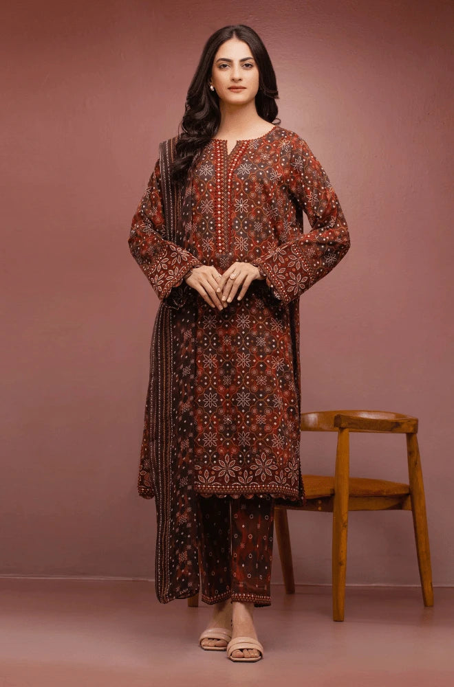 SAPPHIRE - 3PC Khaddar Printed Shirt with Khaddar Printed Dupatta and Trouser - BFU0445