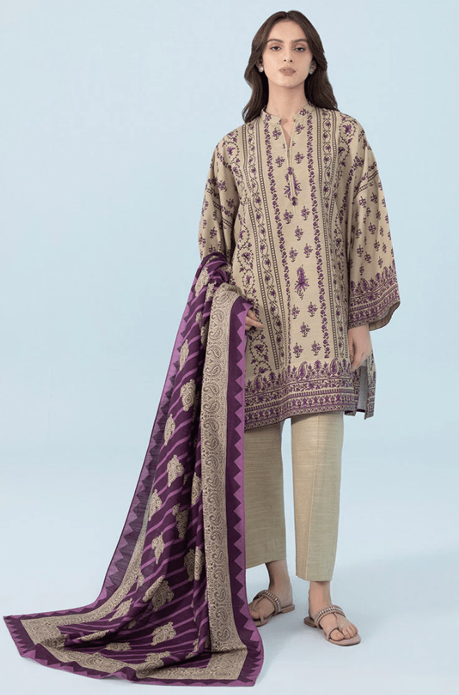 Stitched 3Pcs Printed Khaddar Suit – RTW017 - | BlueFery