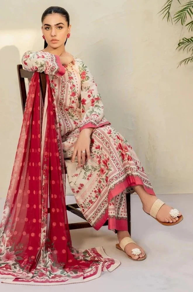JAZMIN - 3PC Lawn Digital Printed Shirt With Lawn Printed Dupatta and Trouser - BFB0701