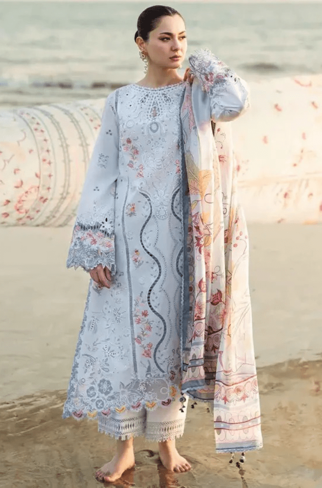 Summer 3PC Chikankari Lawn Embroidered Suit - BFB0303 - luxury | BlueFery