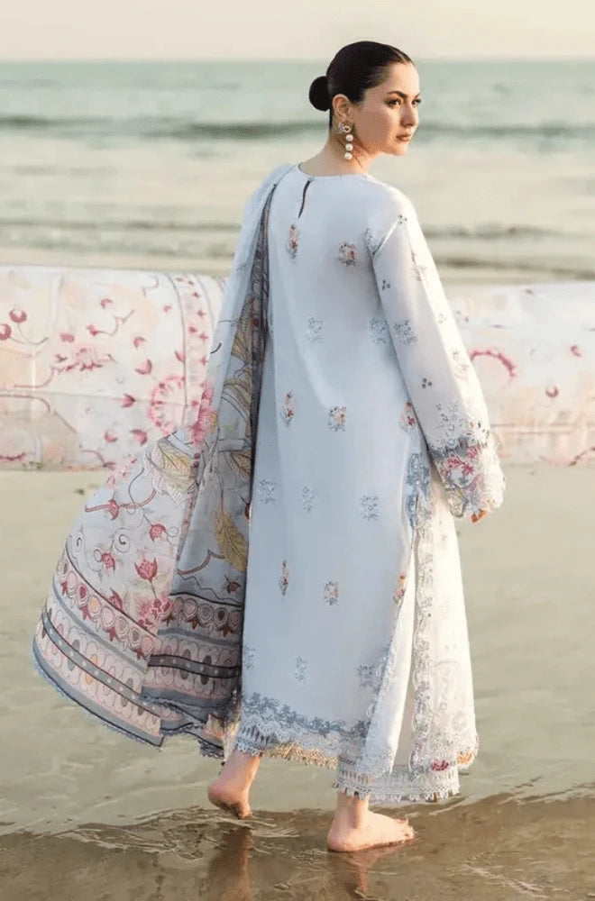 QALAMKAR - 3PC Lawn Chikankari Embroidered Shirt with Chiffon Printed Dupatta and Trouser- BFB0303