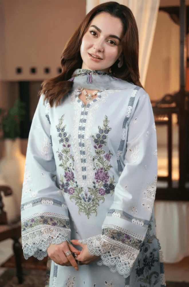 Jade - 3PC Dhanak Chikankari Embroidered Shirt With Chiffon Printed Dupatta and Trouser - BFB0993