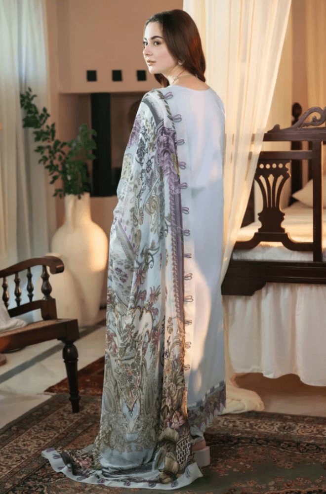 Jade - 3PC Dhanak Chikankari Embroidered Shirt With Chiffon Printed Dupatta and Trouser - BFB0993