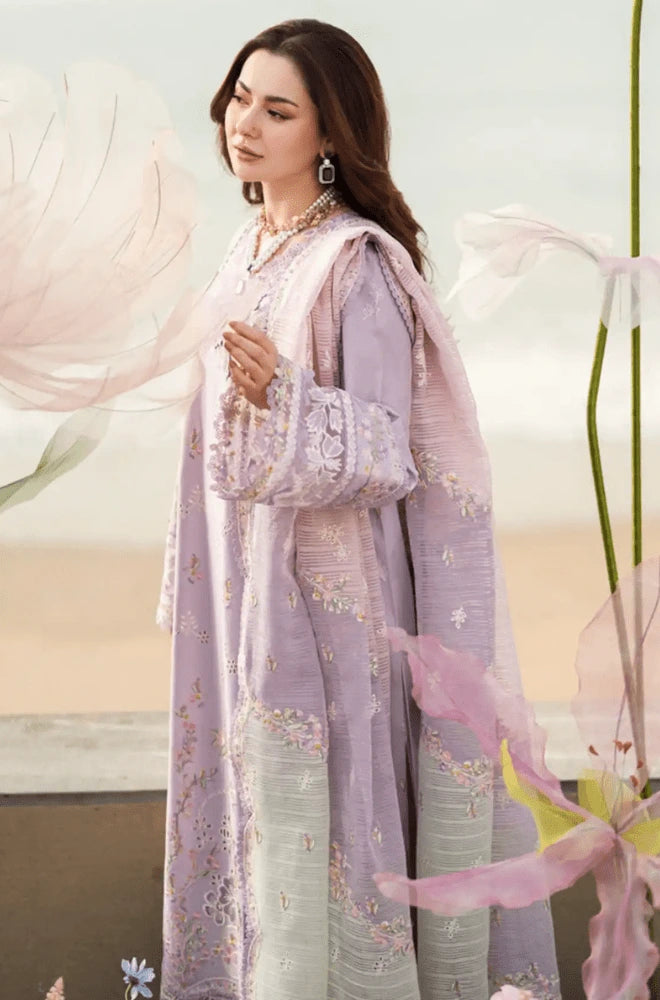 QALAMKAR - 3PC Lawn Chikankari Embroidered Shirt with Slub Net Printed Dupatta and Trouser - BFA0028