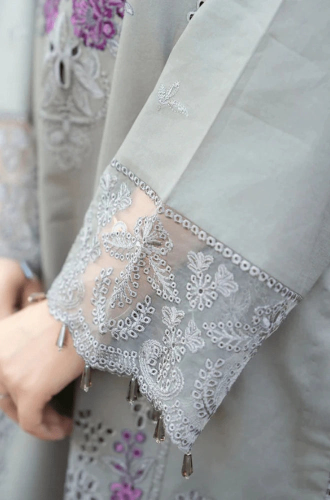 MUSHQ - 3PC Lawn Chikankari Embroidered Shirt with Chiffon Embroidered Dupatta and Trouser – RTW003