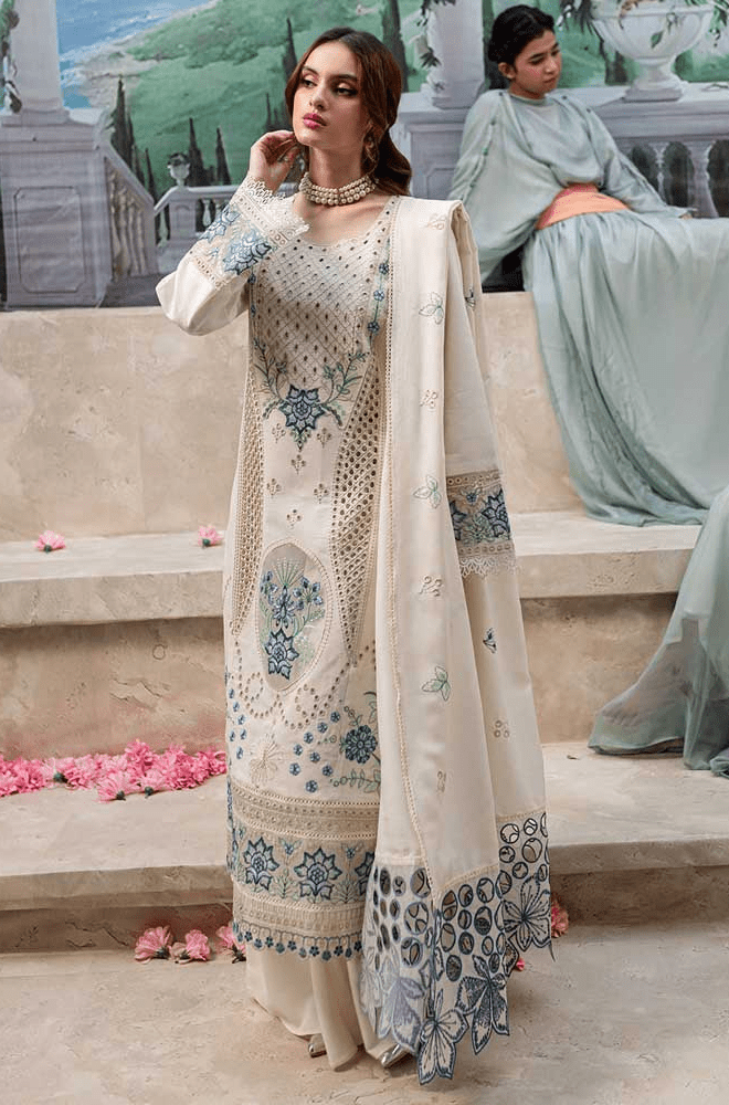 Summer 3PC Lawn Chikankari Embroidered Suit - BFB0292 - luxury | BlueFery