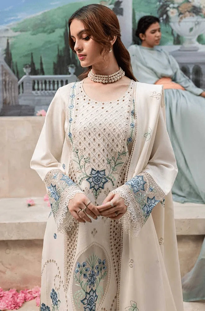 MAHNUR - 3PC Lawn Chikankari Embroidered Shirt with Chiffon Embroidered Dupatta and Trouser- BFB0292