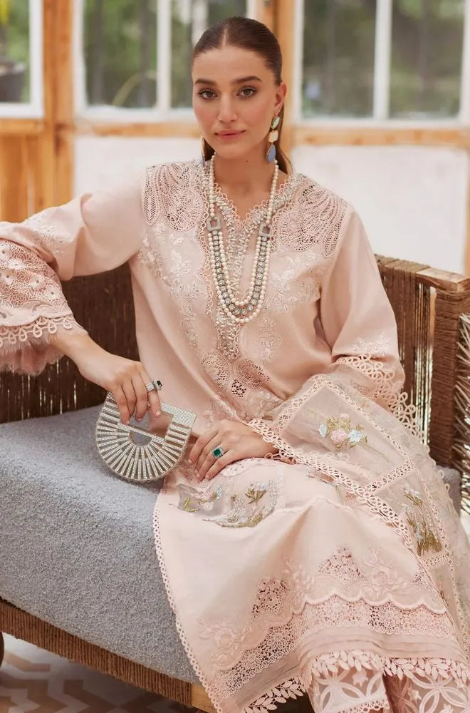 CRIMSON - 3PC Lawn Chikankari Embroidered Shirt with Monar Printed Dupatta and Trouser- BFB0694