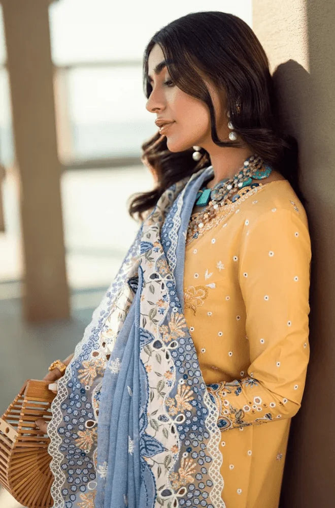 QALAMKAR - 3PC Lawn Chikankari Embroidered Shirt With Monar Embroidered Dupatta and Trouser  - BFB0723