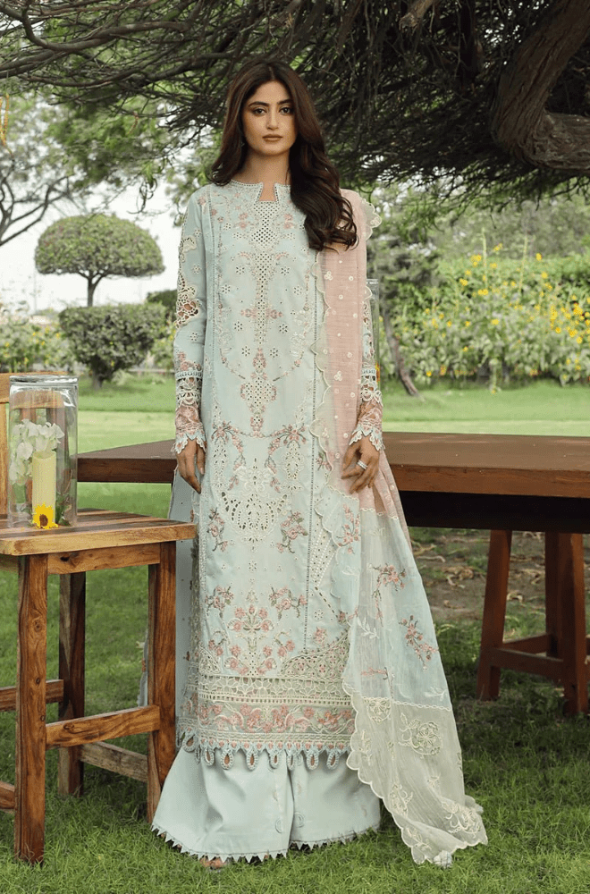 Summer 3PC Lawn Chikankari Embroidered Suit - BFB0725 - New Arrivals | BlueFery