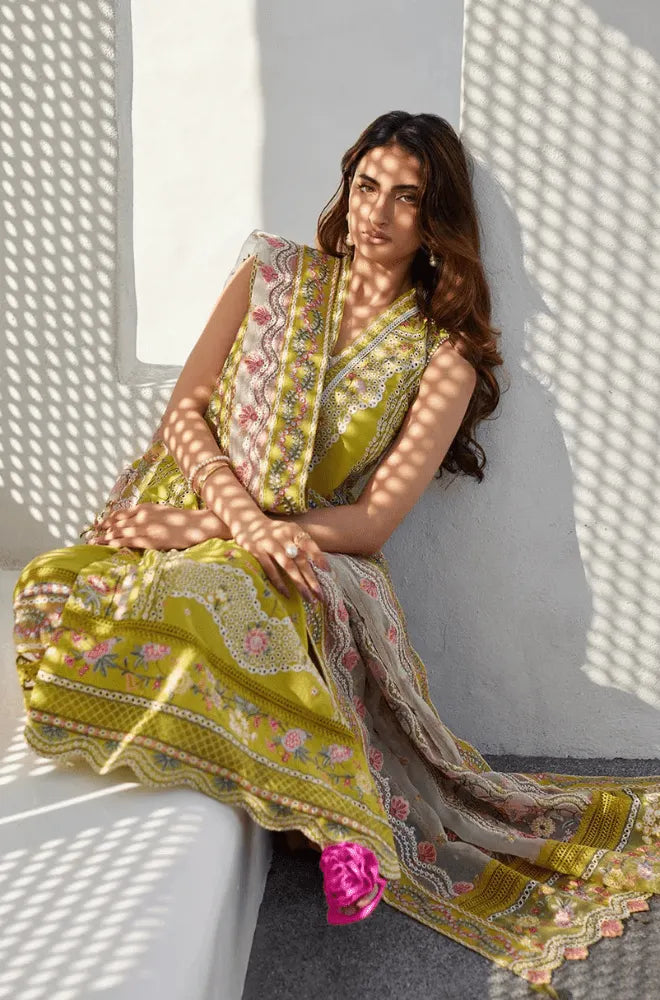 FAIZA SAQLAIN - 3PC Lawn Chikankari Embroidered Shirt with Monar Embroidered Dupatta and Trousert - BFB0726
