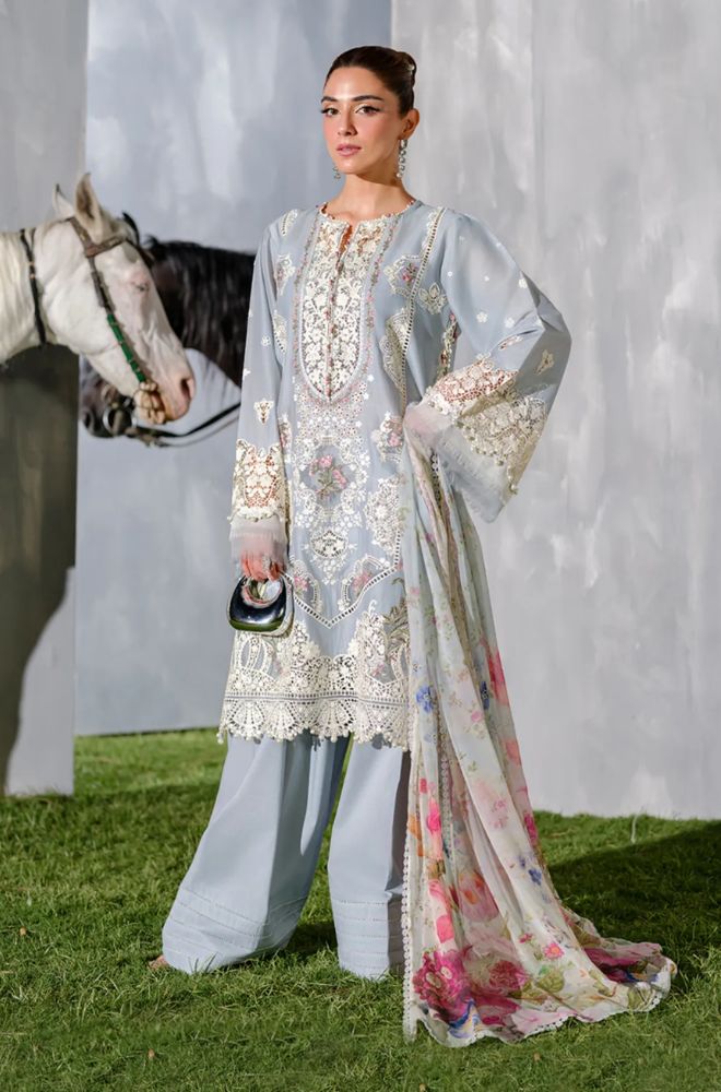 Summer 3PC Lawn chikankari Embroidered Suit - BFB0780 - luxury | BlueFery