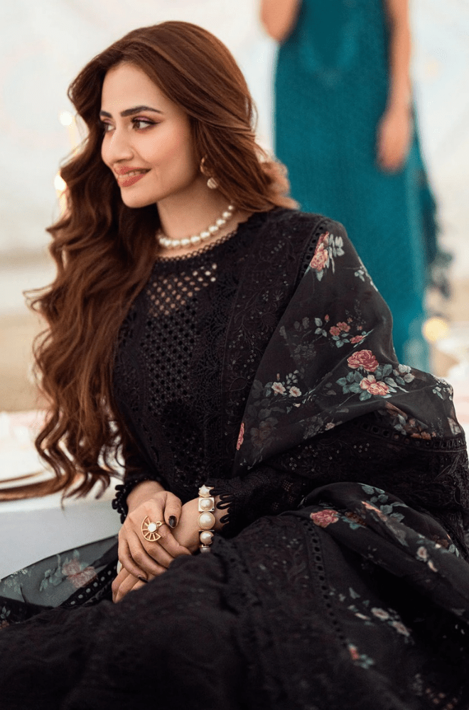 Summer 3PC Lawn Chikankari Embroidered with Sequence work Suit - BFU01120 - luxury | BlueFery