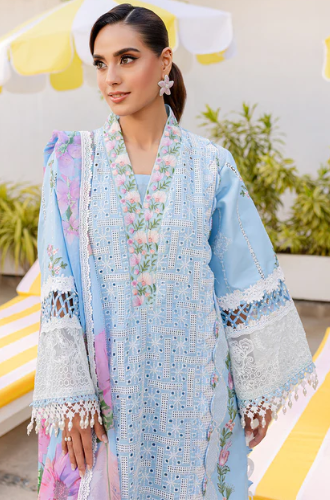 Summer 3PC Lawn Chikankri Embroidered Suit - BFB0649 - | BlueFery