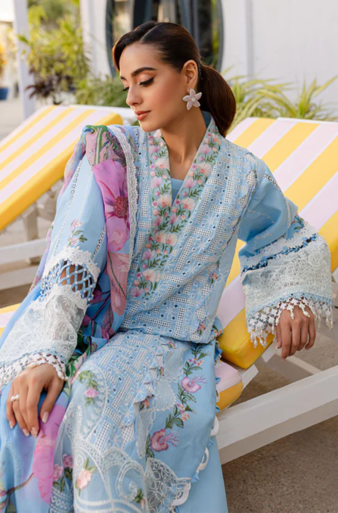 Summer 3PC Lawn Chikankri Embroidered Suit - BFB0649 - | BlueFery