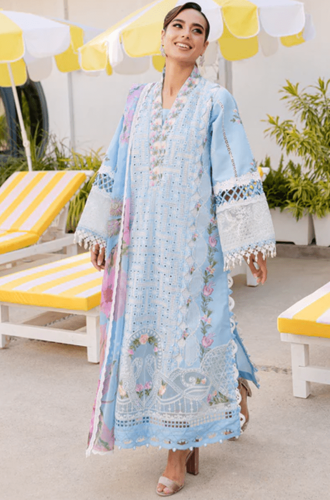 Summer 3PC Lawn Chikankri Embroidered Suit - BFB0649 - | BlueFery